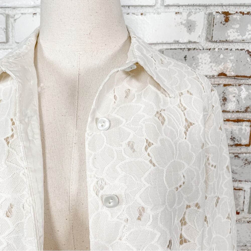Cabi Portrait Cream Ivory Crochet Floral Lace 3/4 Sleeve Cottagecore Blazer M - Picture 2 of 10